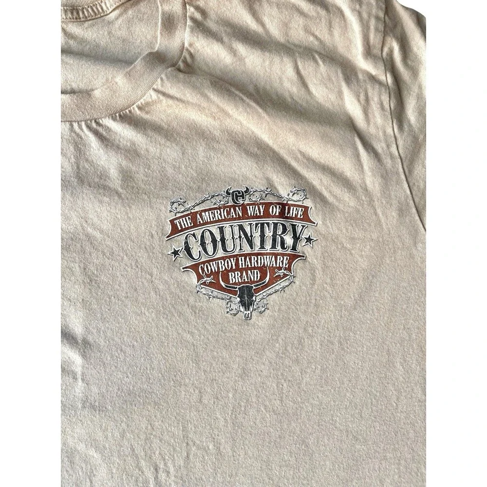 Cowboy Hardware Country T Shirt Men’s XL Beige Western Graphic Short Sleeve USA